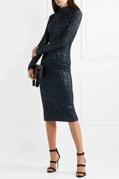 Shop Rebecca Vallance Andree Sequined Lurex Midi Dress In Navy