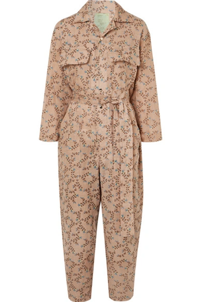 Shop Yvonne S Printed Linen Jumpsuit In Sand