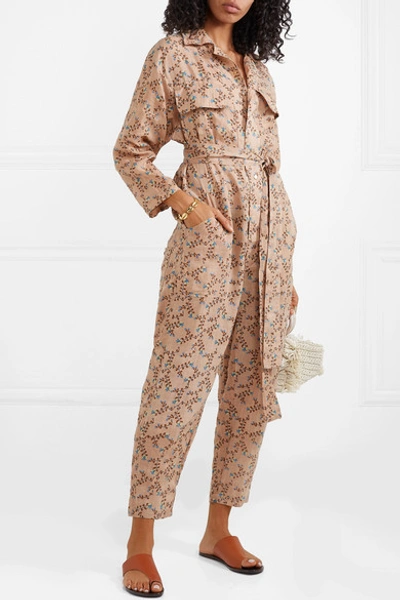 Shop Yvonne S Printed Linen Jumpsuit In Sand