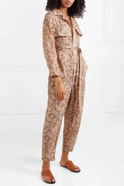 Shop Yvonne S Printed Linen Jumpsuit In Sand