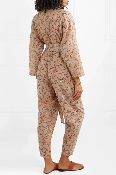 Shop Yvonne S Printed Linen Jumpsuit In Sand