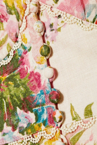 Shop Zimmermann Heathers Picot-trimmed Floral-print Linen Playsuit