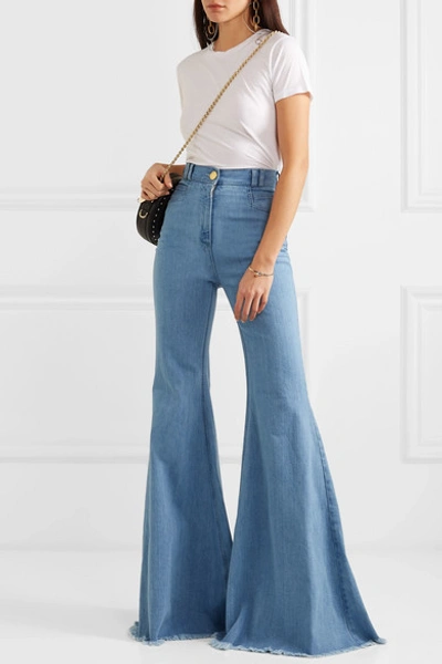 Shop Balmain High-rise Flared Jeans In Light Blue