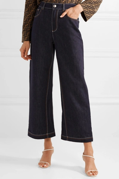 Shop Fendi Cropped High-rise Wide-leg Jeans In Indigo
