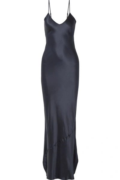Shop Nili Lotan Silk-satin Maxi Dress In Midnight Blue