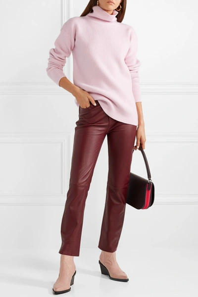 Shop Sies Marjan Wolf Ribbed Wool Turtleneck Sweater In Pastel Pink