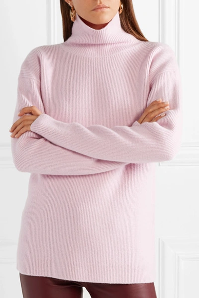 Shop Sies Marjan Wolf Ribbed Wool Turtleneck Sweater In Pastel Pink