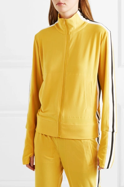 Shop Norma Kamali Turtle Striped Stretch-jersey Track Jacket In Yellow