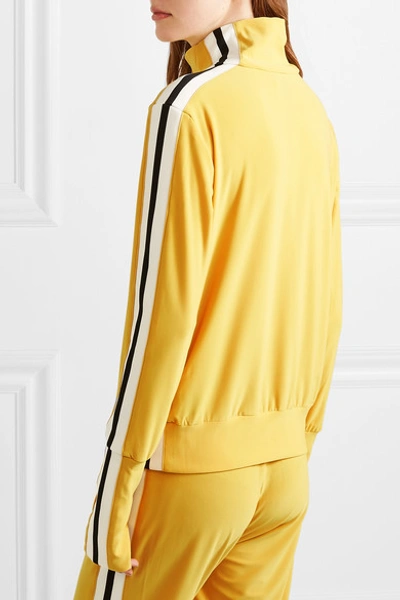 Shop Norma Kamali Turtle Striped Stretch-jersey Track Jacket In Yellow