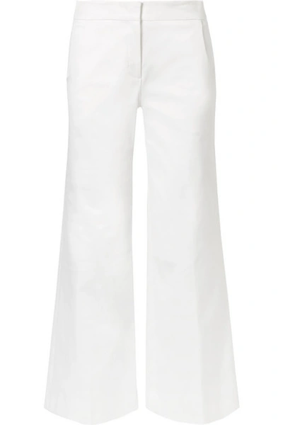 Shop Derek Lam Cropped Stretch Cotton-blend Wide-leg Pants In White