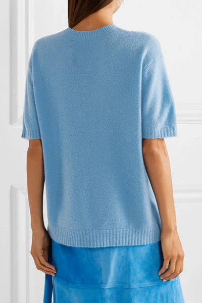 Shop Sally Lapointe Cashmere And Silk-blend Sweater In Blue