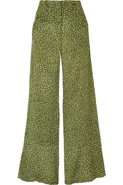 Shop Adriana Degreas Millie Punti Polka-dot Silk Crepe De Chine Wide-leg Pants In Green