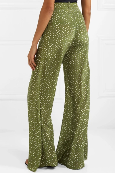 Shop Adriana Degreas Millie Punti Polka-dot Silk Crepe De Chine Wide-leg Pants In Green