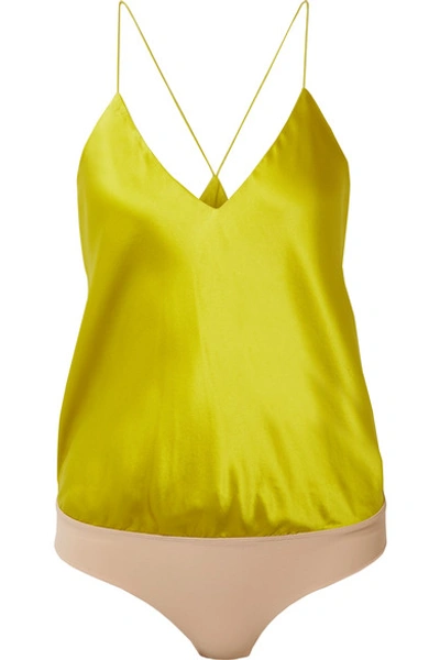 Shop Alix Lewis Charmeuse And Stretch-jersey Bodysuit In Chartreuse