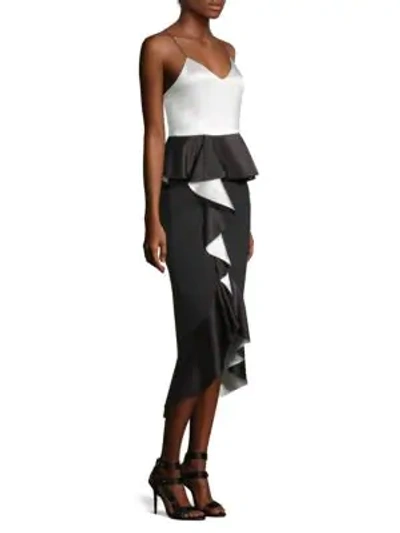 Shop Alice And Olivia Oriana Peplum Midi Dress In Black Off White