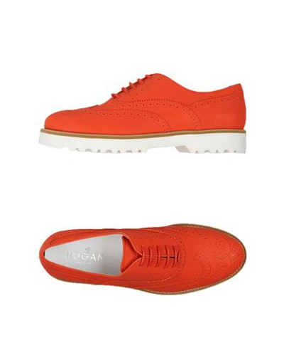 Shop Hogan Woman Lace-up Shoes Orange Size 8 Leather