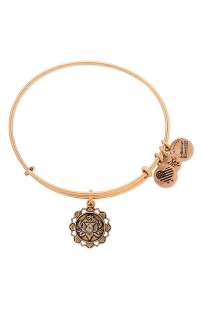 Shop Alex And Ani Lotus Adjustable Wire Bangle In Russian Gold
