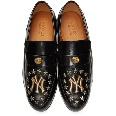 Shop Gucci Black Ny Yankees Edition High Loomis Loafers In 1000 Black