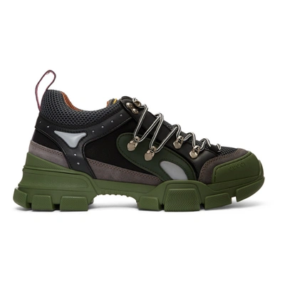 Shop Gucci Green And Grey Flashtrek Sneakers In 1262 Green