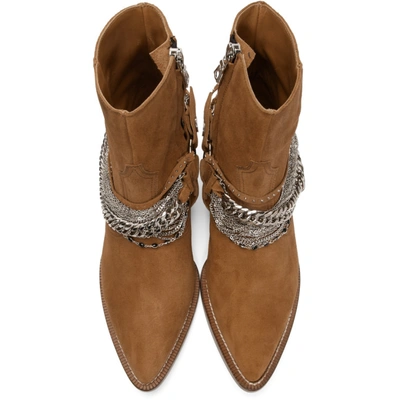 Shop Amiri Brown Suede Western Chain Boots In Brn Brown