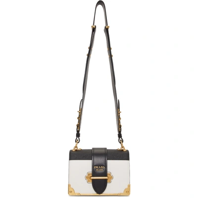 Prada Cahier Large Two-tone Leather Shoulder Bag In White