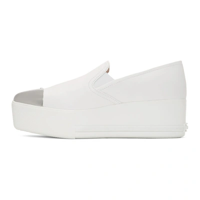 Shop Miu Miu White Toe Cap Platform Slip-on Sneakers