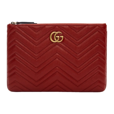 Shop Gucci Red Gg Marmont 2.0 Pouch In 6438 Cerise