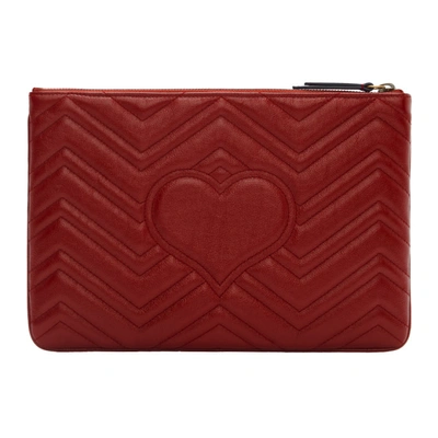 Shop Gucci Red Gg Marmont 2.0 Pouch In 6438 Cerise