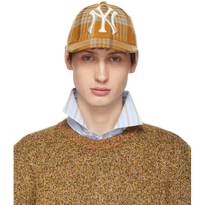 Shop Gucci Tan Ny Yankees Edition Plaid Patch Cap In 7600 Tan