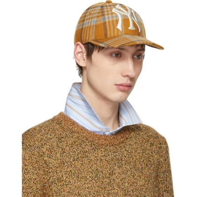 Shop Gucci Tan Ny Yankees Edition Plaid Patch Cap In 7600 Tan