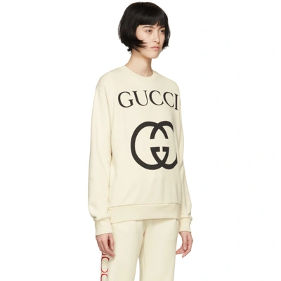 Shop Gucci Off-white Oversized Logo Sweatshirt In 9524 White