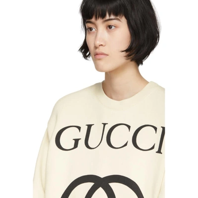 Shop Gucci Off-white Oversized Logo Sweatshirt In 9524 White