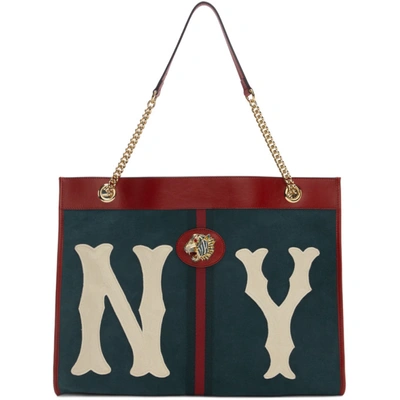 Shop Gucci Navy Ny Yankees Edition Large Raja Tote In 4071 Denim