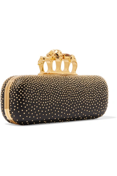 Shop Alexander Mcqueen Knuckle Embellished Leather Clutch In Black