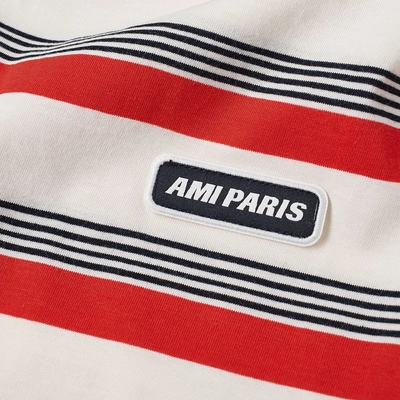 Shop Ami Alexandre Mattiussi Ami Striped Paris Logo Tee In Red