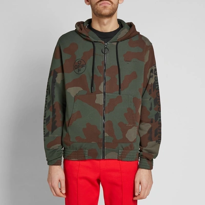 Shop Off-white Stencil Diagonals Zip Hoody In Green