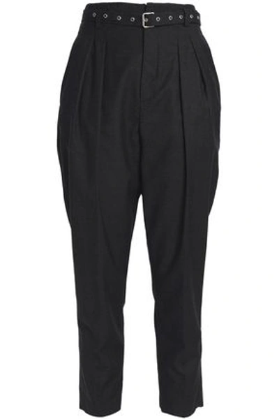 Shop Iro Cropped Pinstriped Brushed-wool Tapered Pants In Black