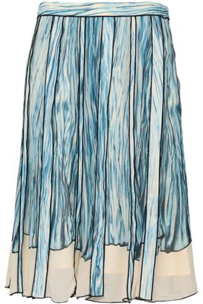 Shop Proenza Schouler Woman Pleated Printed Silk-georgette Skirt Sky Blue