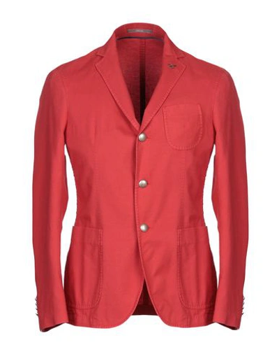 Shop Paoloni Man Blazer Red Size 44 Cotton, Linen, Elastane