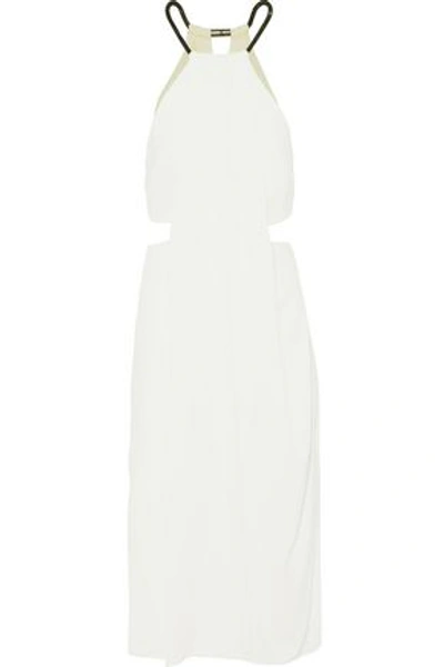 Shop Halston Heritage Cutout Stretch-crepe Dress In Ivory