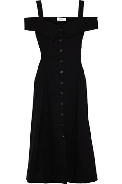 Shop A.l.c Hudson Cold-shoulder Linen-blend Midi Dress In Black