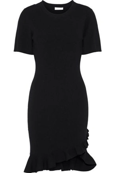 Shop A.l.c Tulum Ruffle-trimmed Ribbed-knit Mini Dress In Black