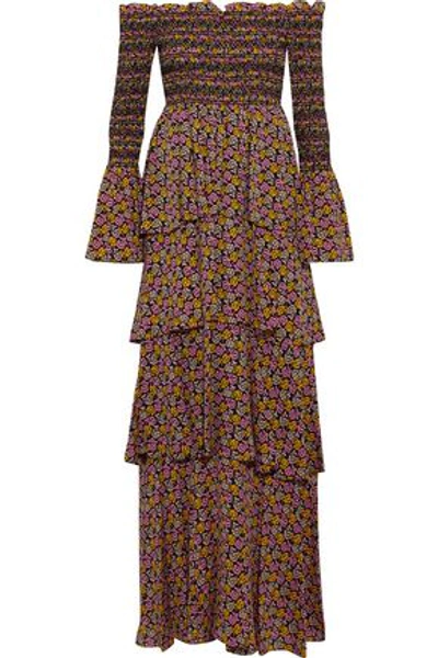 Shop A.l.c Woman Amalia Off-the-shoulder Floral-print Silk-crepe Maxi Dress Multicolor