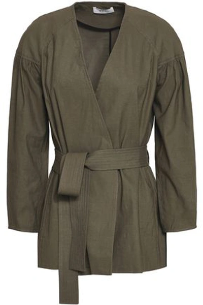 Shop A.l.c Kendrick Belted Linen-blend Jacket In Army Green