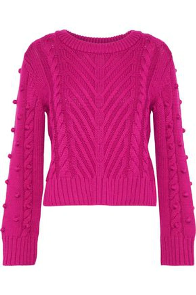 Shop A.l.c Aubry Pompom-embellished Cable-knit Wool Sweater In Fuchsia