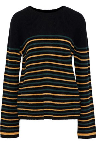 Shop A.l.c Meryl Striped Wool-blend Sweater In Black