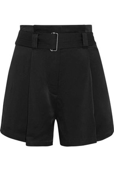 Shop A.l.c Woman Deliah Belted Satin Shorts Black