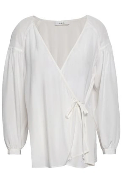 Shop A.l.c . Woman Samira Silk Crepe De Chine Wrap Top Off-white