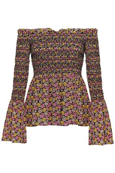 Shop A.l.c . Woman Agra Off-the-shoulder Shirred Floral-print Silk-crepe Top Multicolor