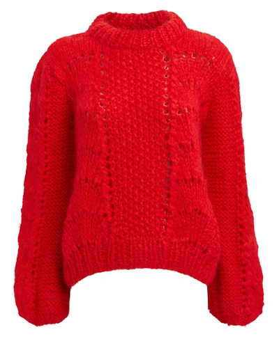 Shop Ganni Hand Knit Fiery Red Weater Red